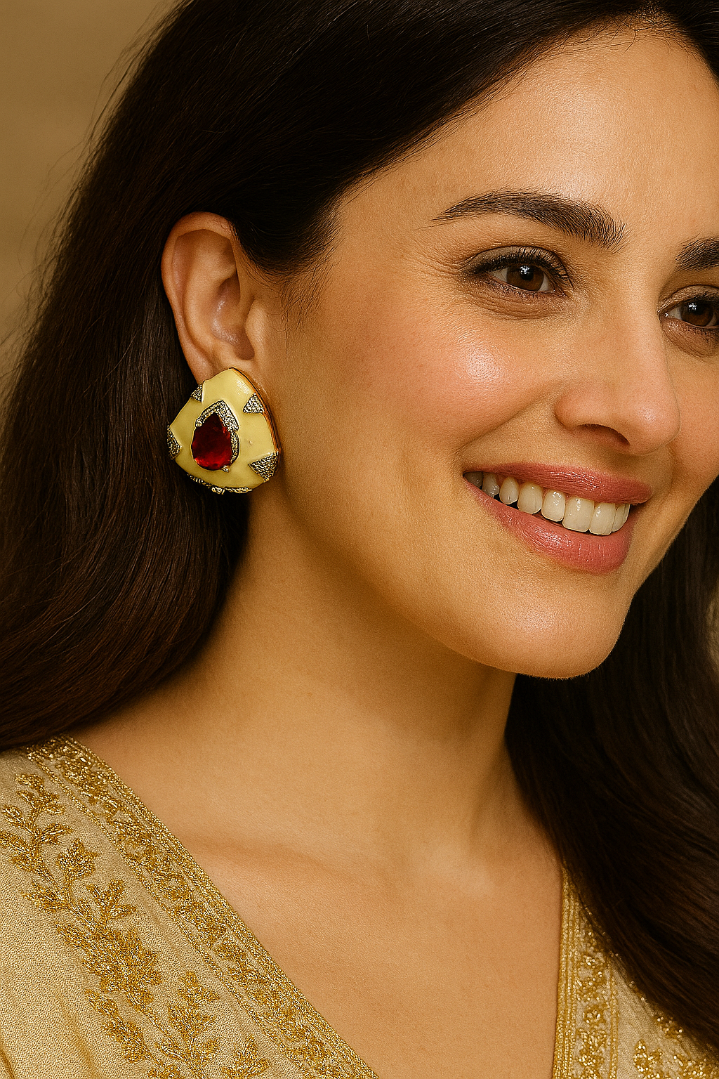 Enamel & Gemstone Teardrop Statement Studs