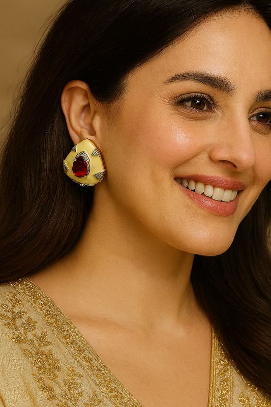 Enamel & Gemstone Teardrop Statement Studs