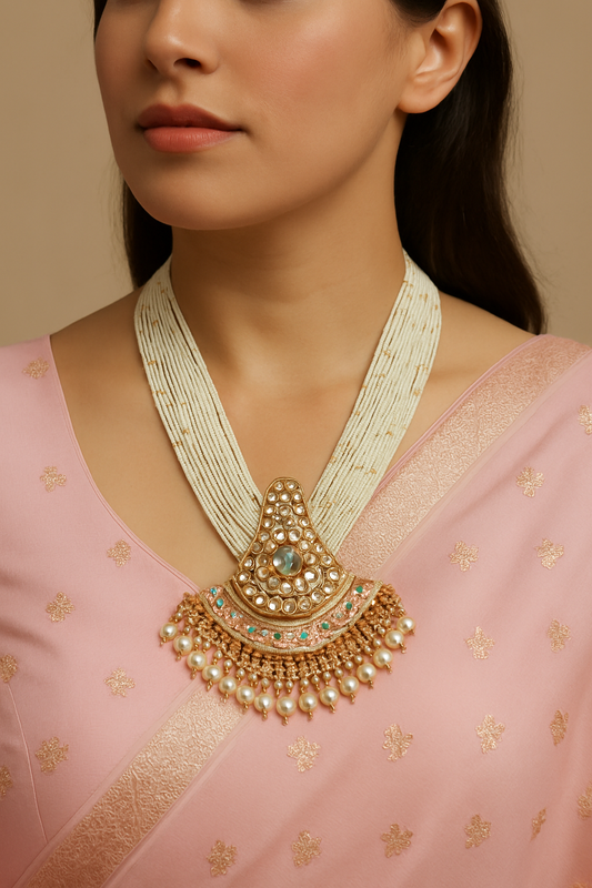 Graceful Pearl & Polki Layered Necklace