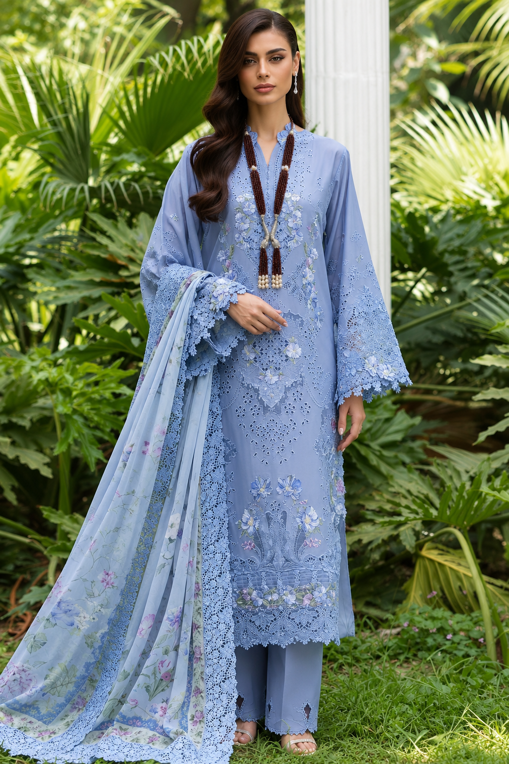 Shahbano Mocha Beaded Peacock Tassel Necklace