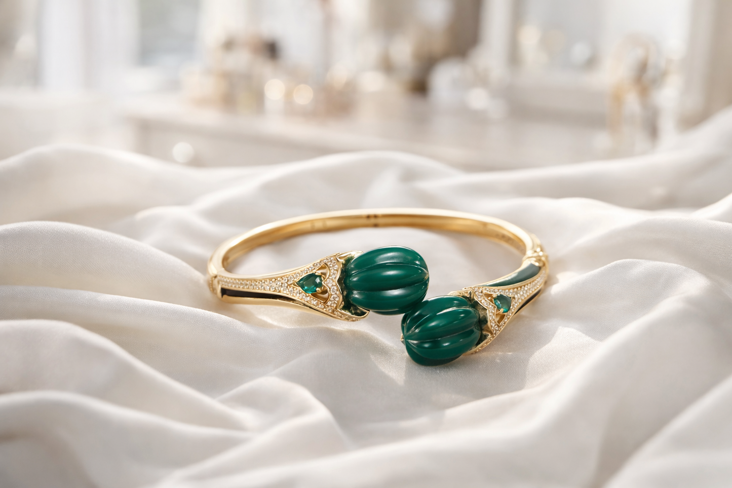 Silken Emerald Bloom Cuff