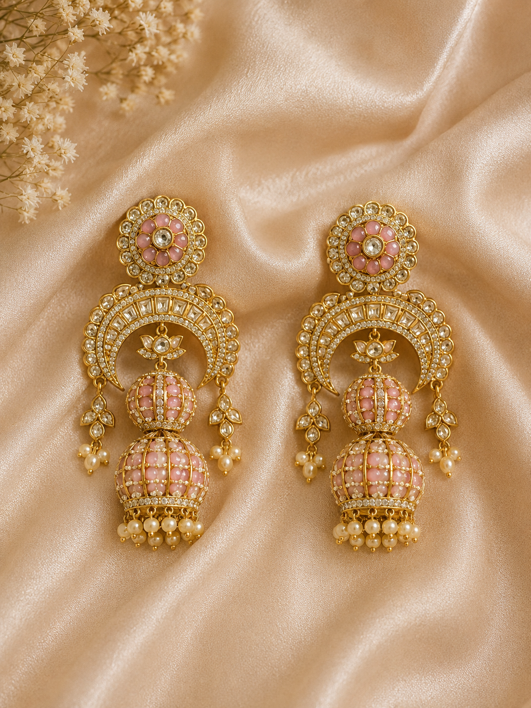 Blush Pink Double Jhumka Earrings