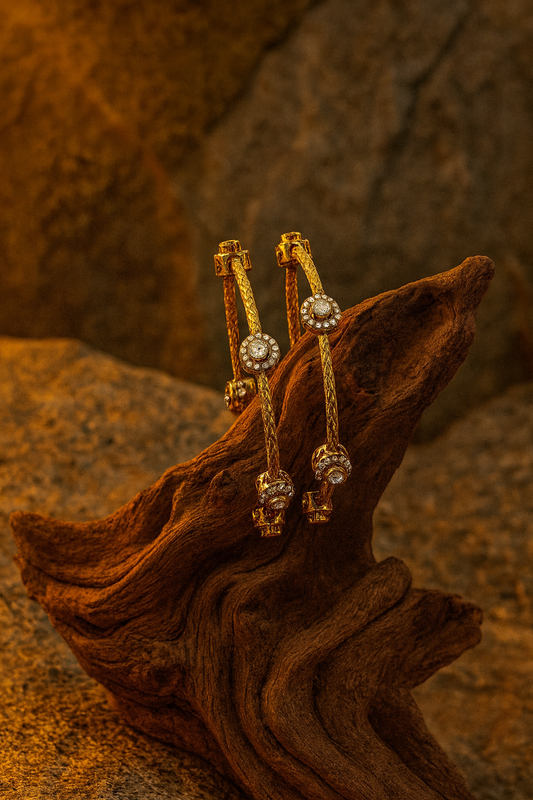 Elegant Gold Textured Bangles with Diamond Accents