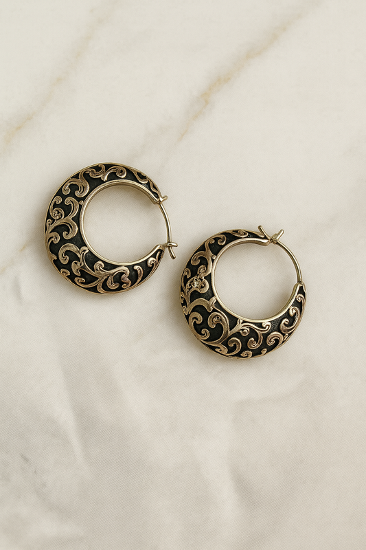 Eternal Crescent – Vintage Filigree Hoop Earrings