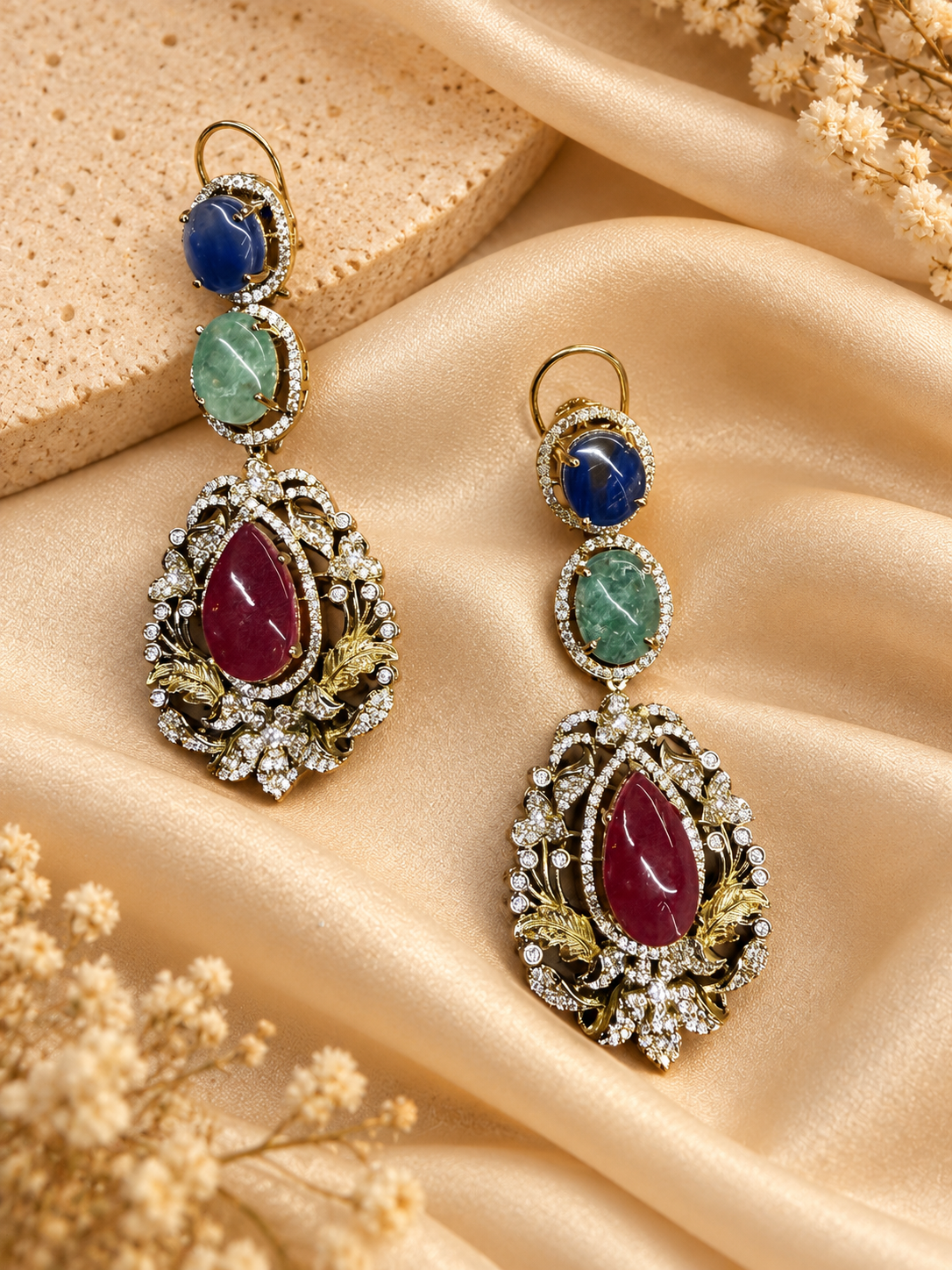 Royal Multicolour Stone Statement Necklace & Earrings Set
