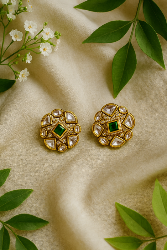 Royal Emerald Kundan Studs