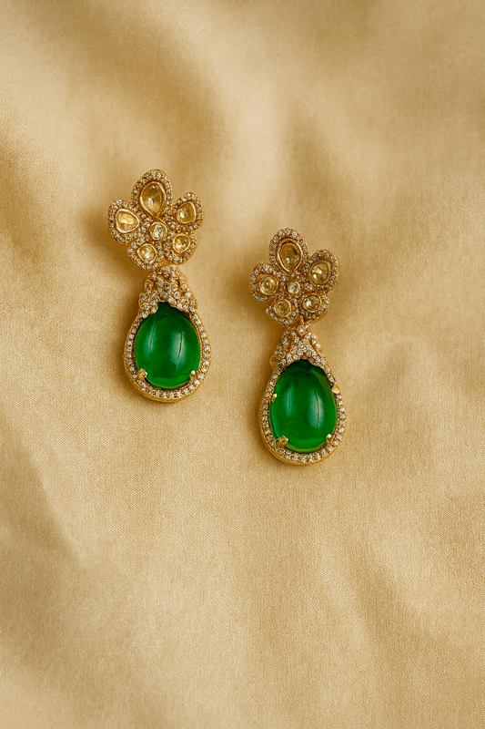 Regal Kundan Grace – Emerald & Ruby Drop Earrings