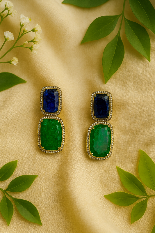 Majestic Duo – Sapphire & Emerald Doublet Earrings