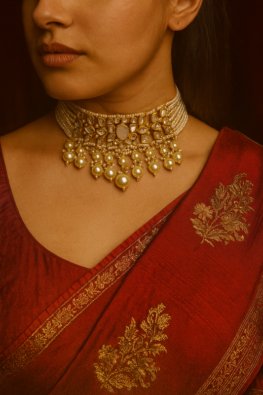 Regal White Polki & Pearl Bridal Set