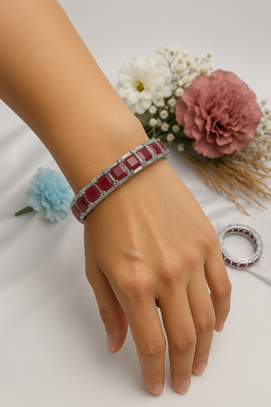 Ruby Elegance White Gold Polished Bangles