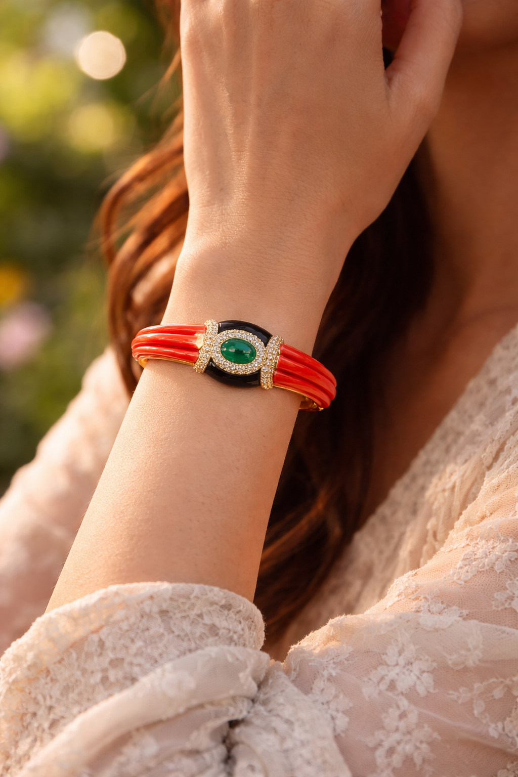 Crimson Emerald Statement Bracelet