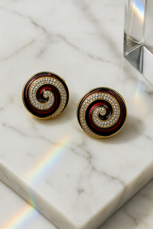 Luxe Spiral Enamel & Diamond Stud Earrings