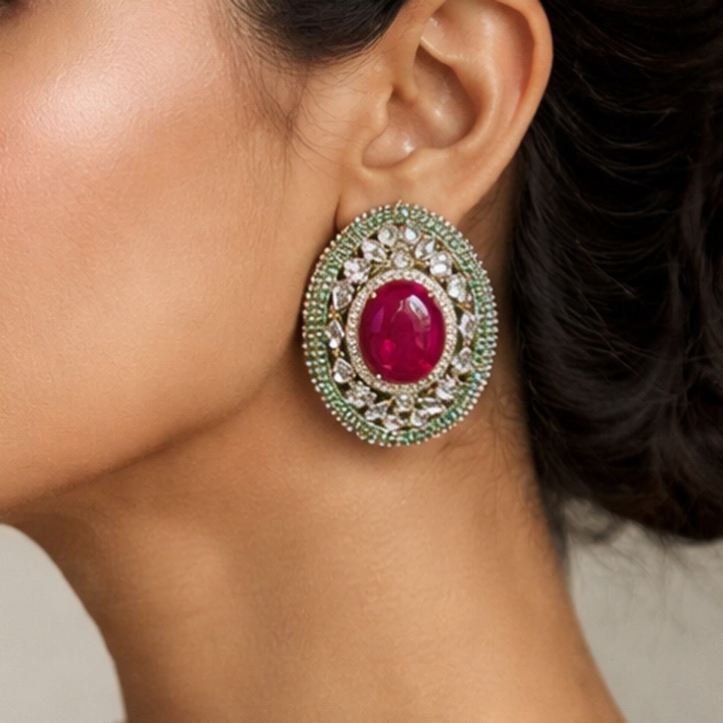 Regal Ruby Oval Stud Earrings