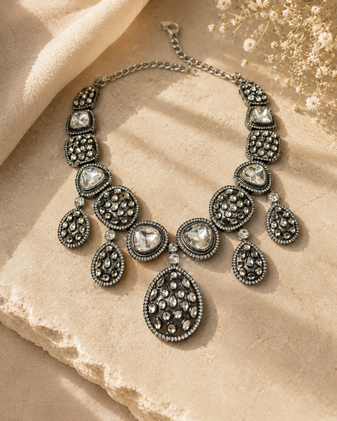 Vintage Oxidised Polki Statement Necklace