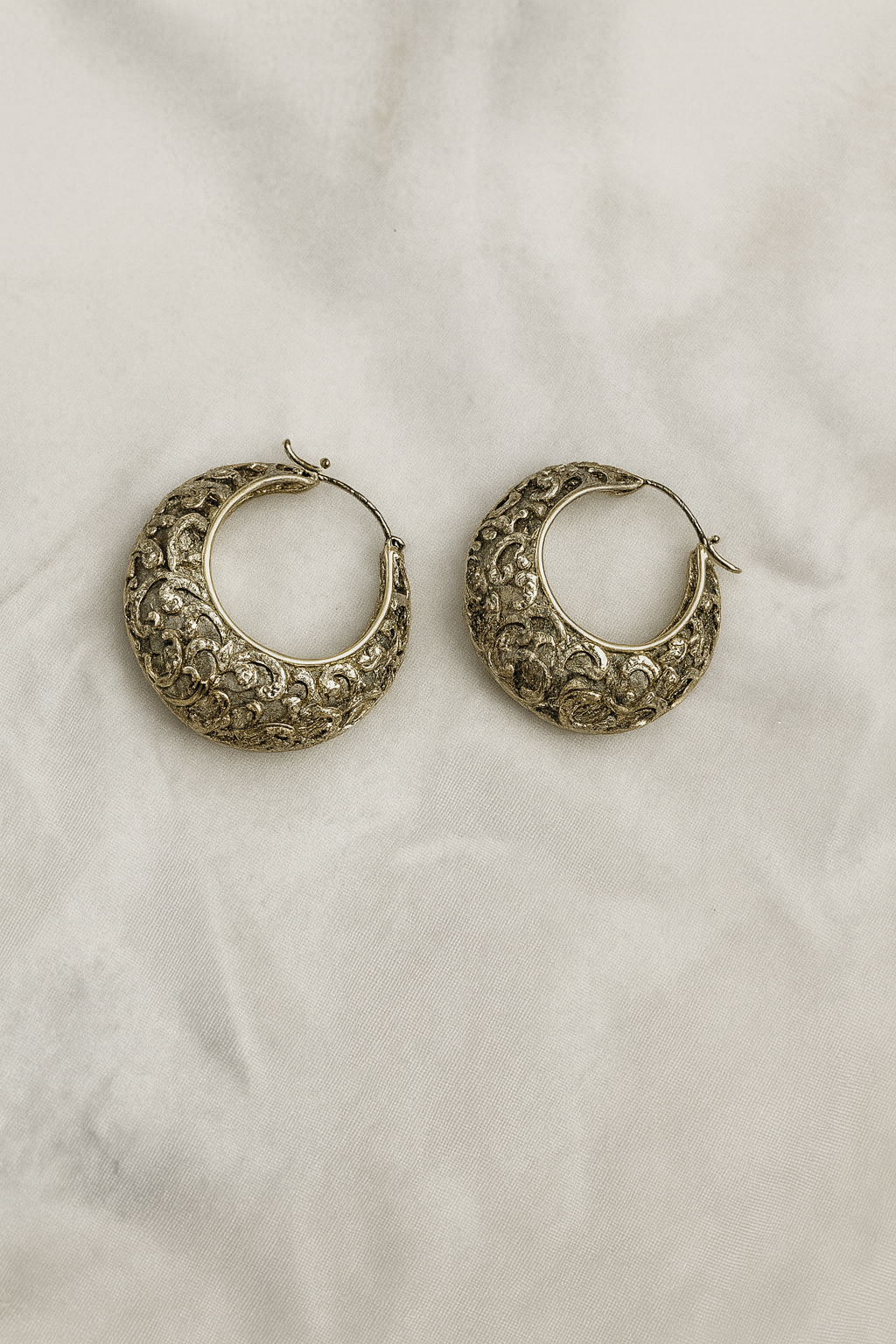 Eternal Crescent – Vintage Filigree Hoop Earrings