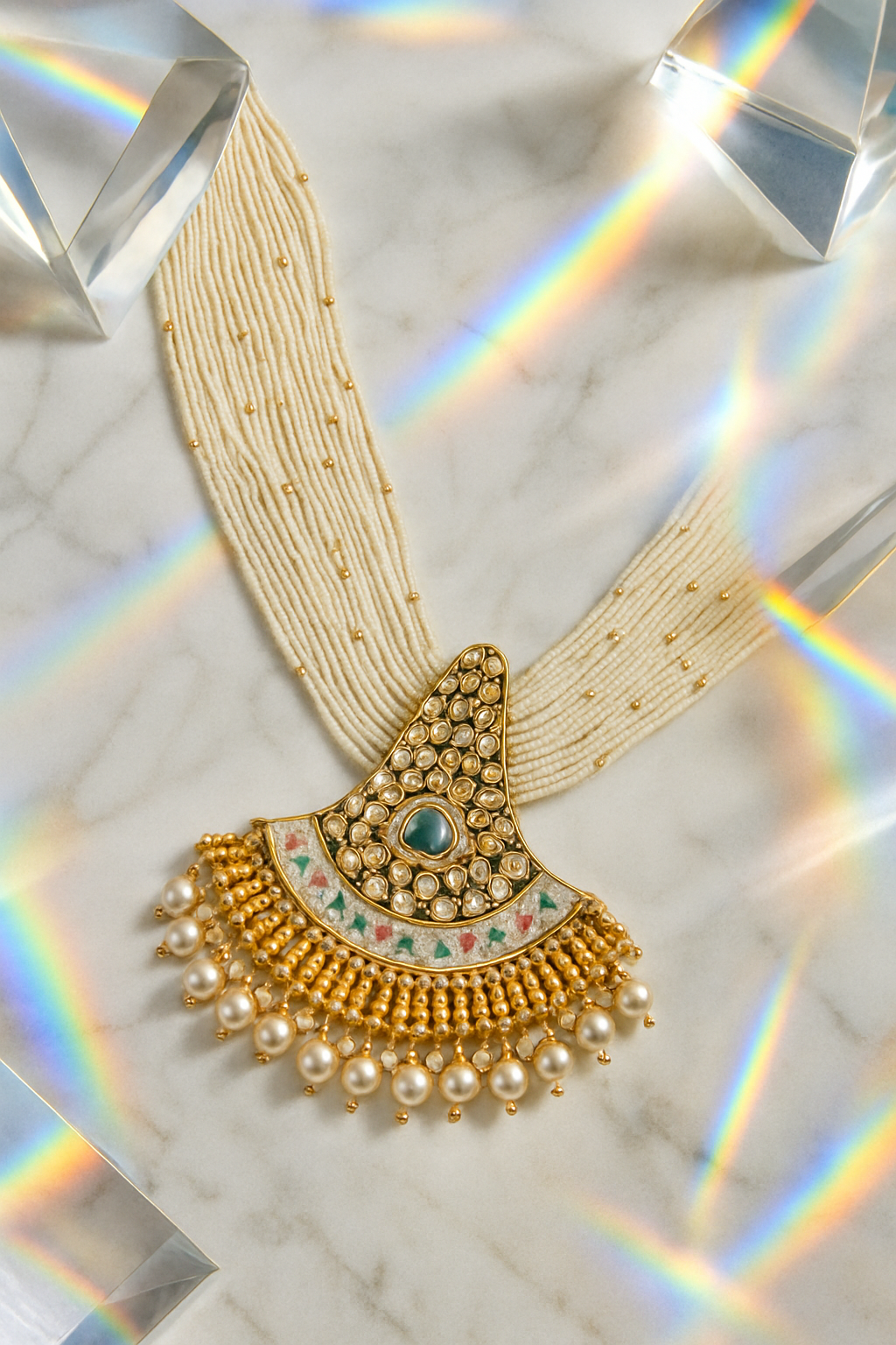 Graceful Pearl & Polki Layered Necklace