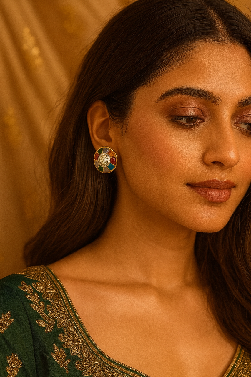 Eternal Navaratna Studs – A Symphony of Nine Gems