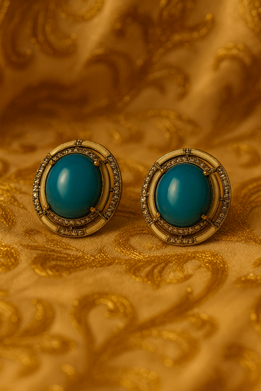 Celestial Glow – Turquoise & Smoky Quartz Stud Earrings