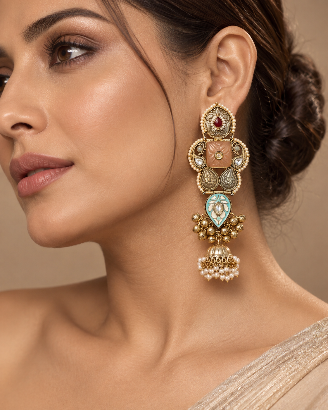 Turquoise Meenakari Jhumka Earrings