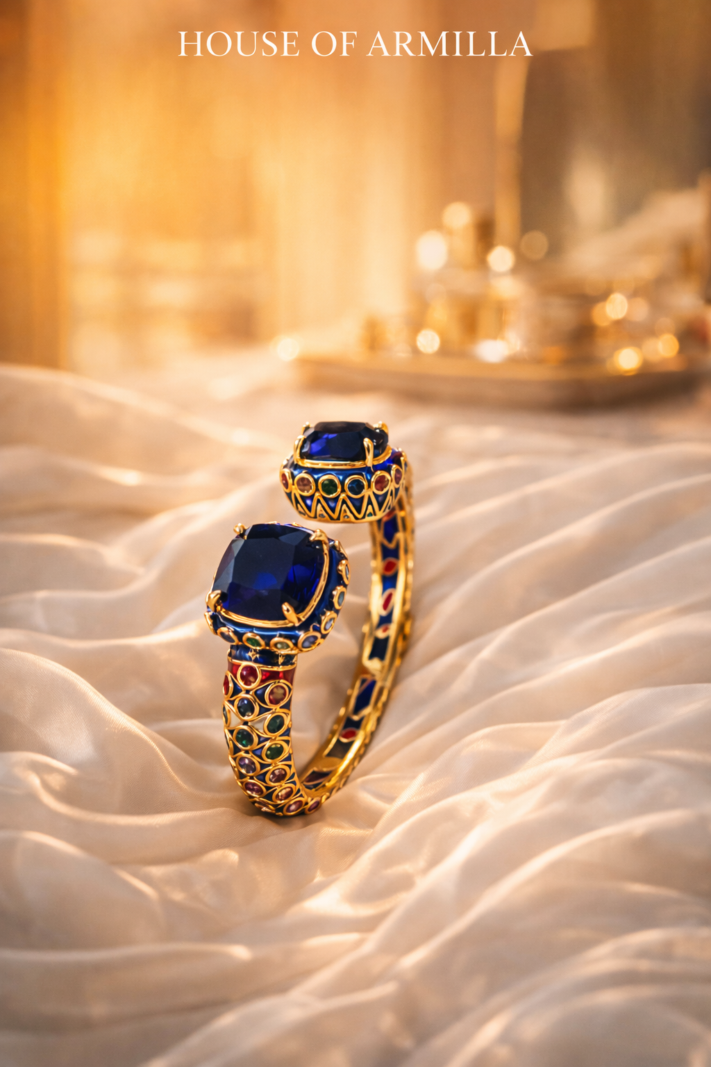 Neelam Meenakari Twin-Stone Statement Bracelet