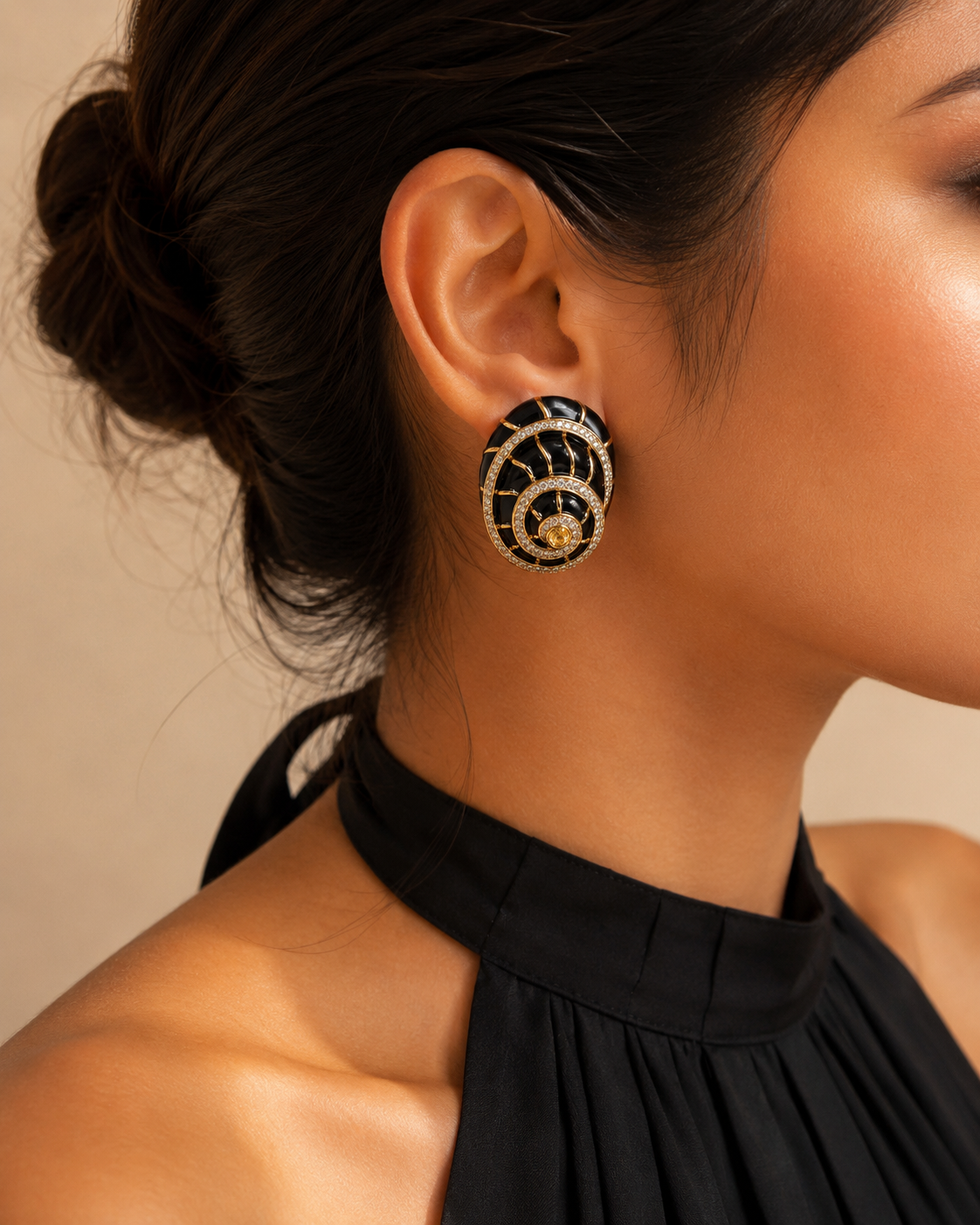 Midnight Noir Spiral Statement Stud Earrings