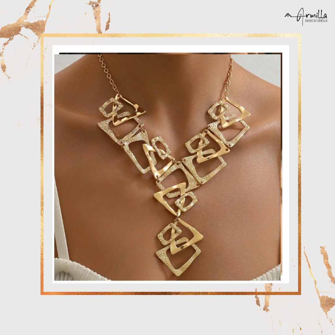 Golden Symphony – Contemporary Geometric Statement Necklace