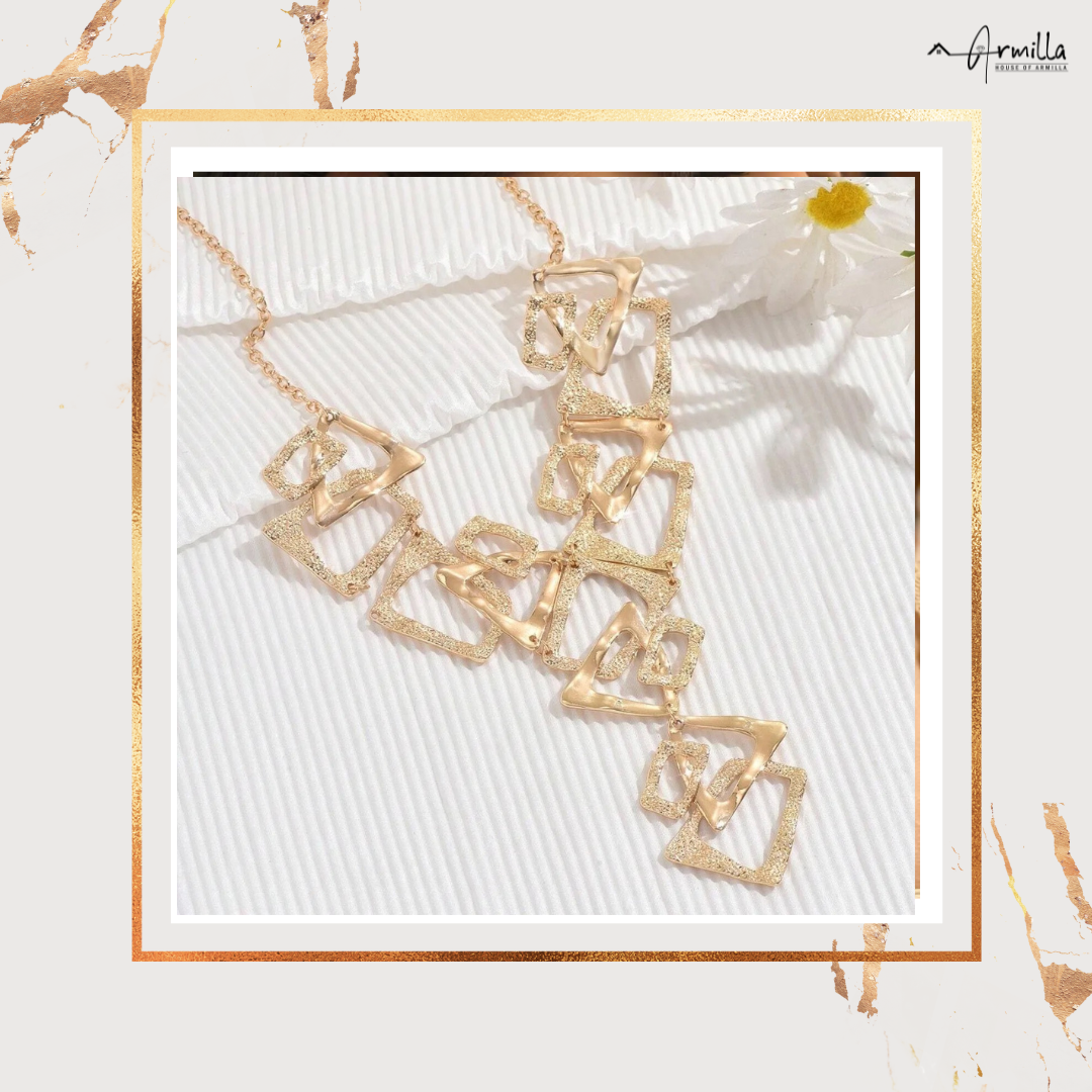 Golden Symphony – Contemporary Geometric Statement Necklace