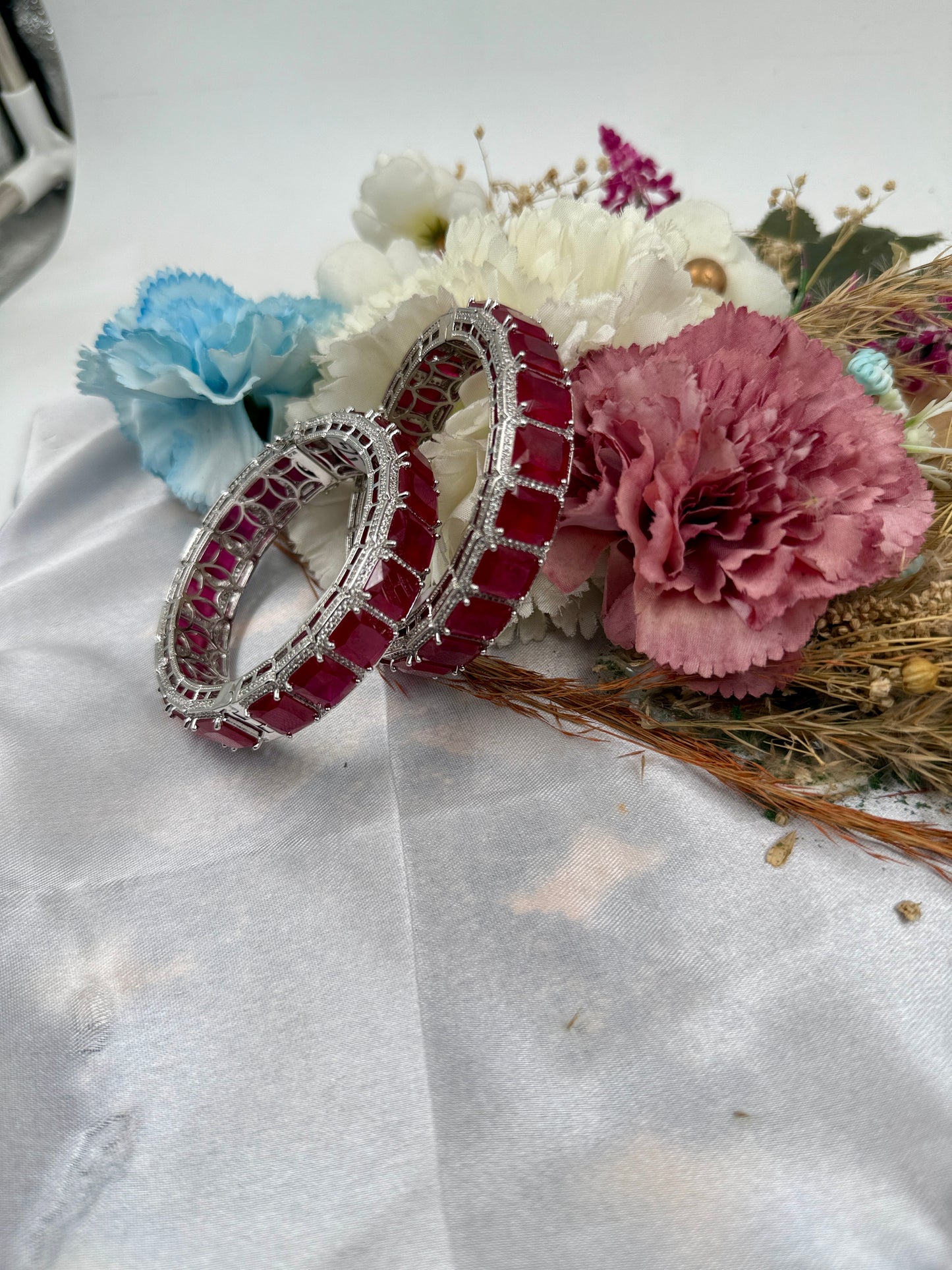 Ruby Elegance White Gold Polished Bangles