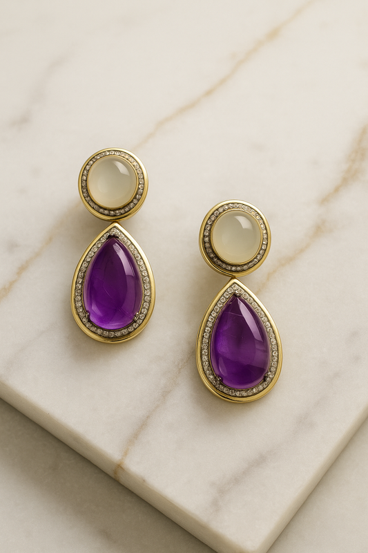 Mystic Aura – Dual-Toned Gemstone Drop Earrings
