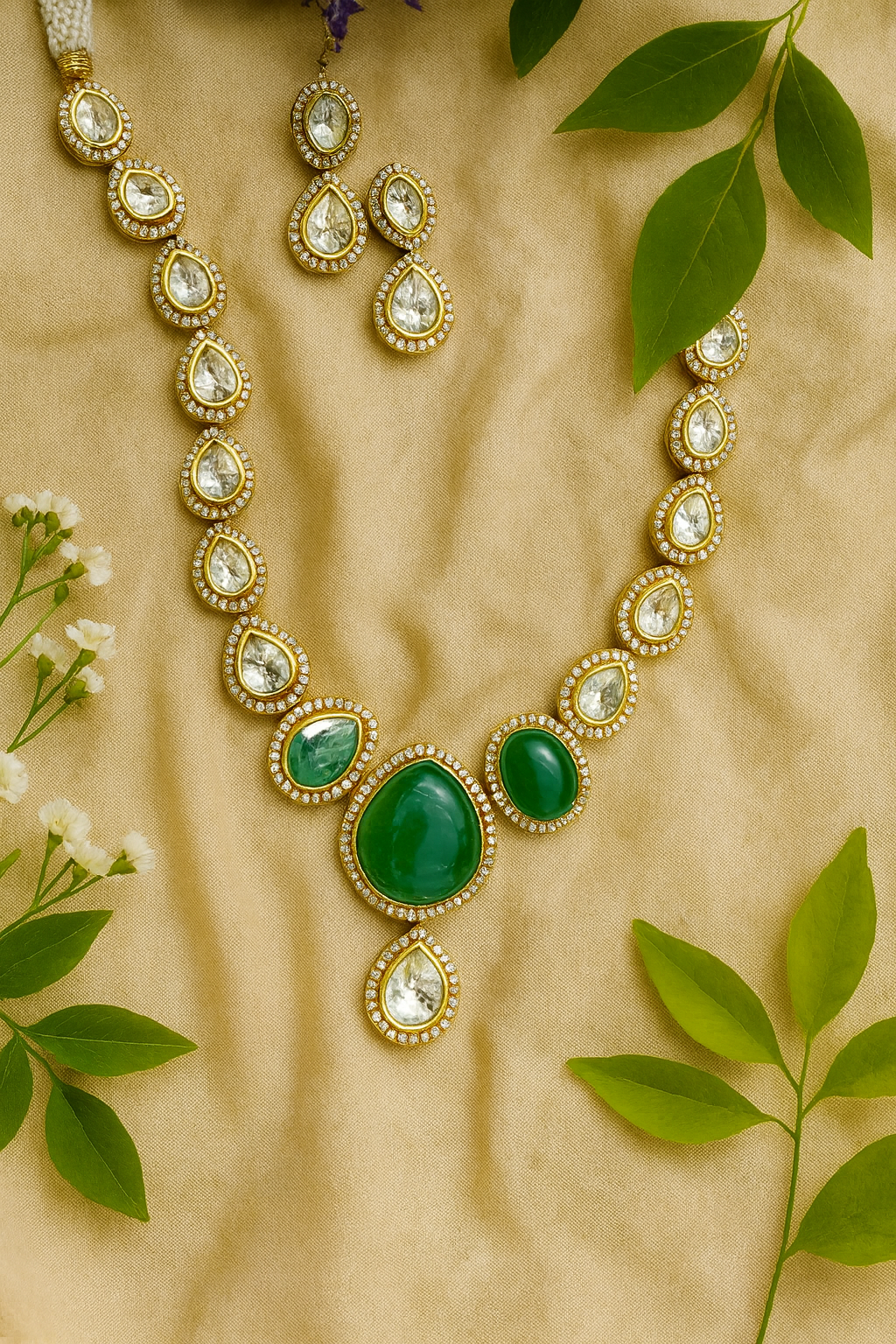Royal Green Kundan Polki Necklace Set