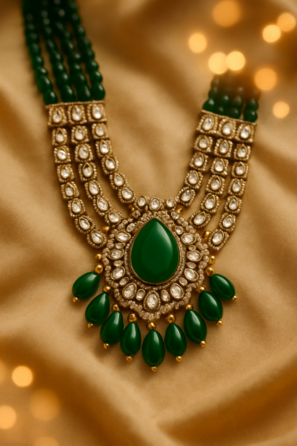Majestic Emerald Kundan Polki Bridal Set