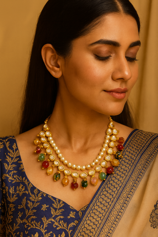 Tanjore-Inspired Kundan & Pearl Necklace