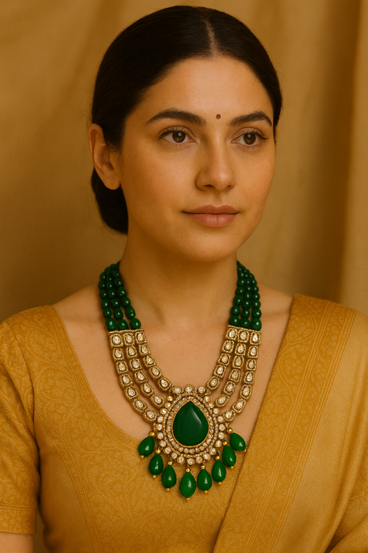 Majestic Emerald Kundan Polki Bridal Set
