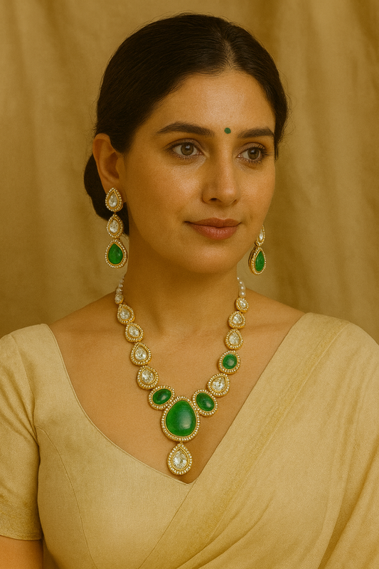 Royal Green Kundan Polki Necklace Set
