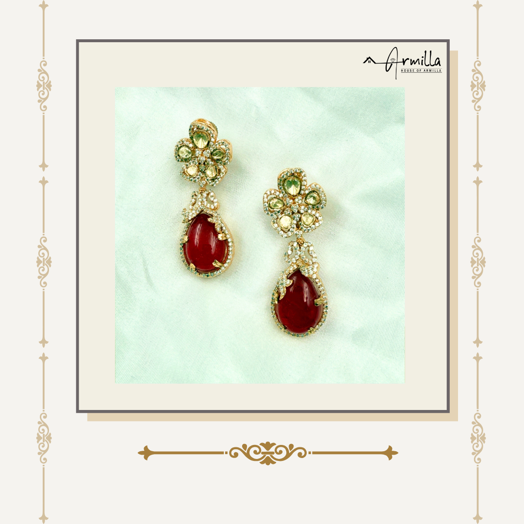 Regal Kundan Grace – Emerald & Ruby Drop Earrings
