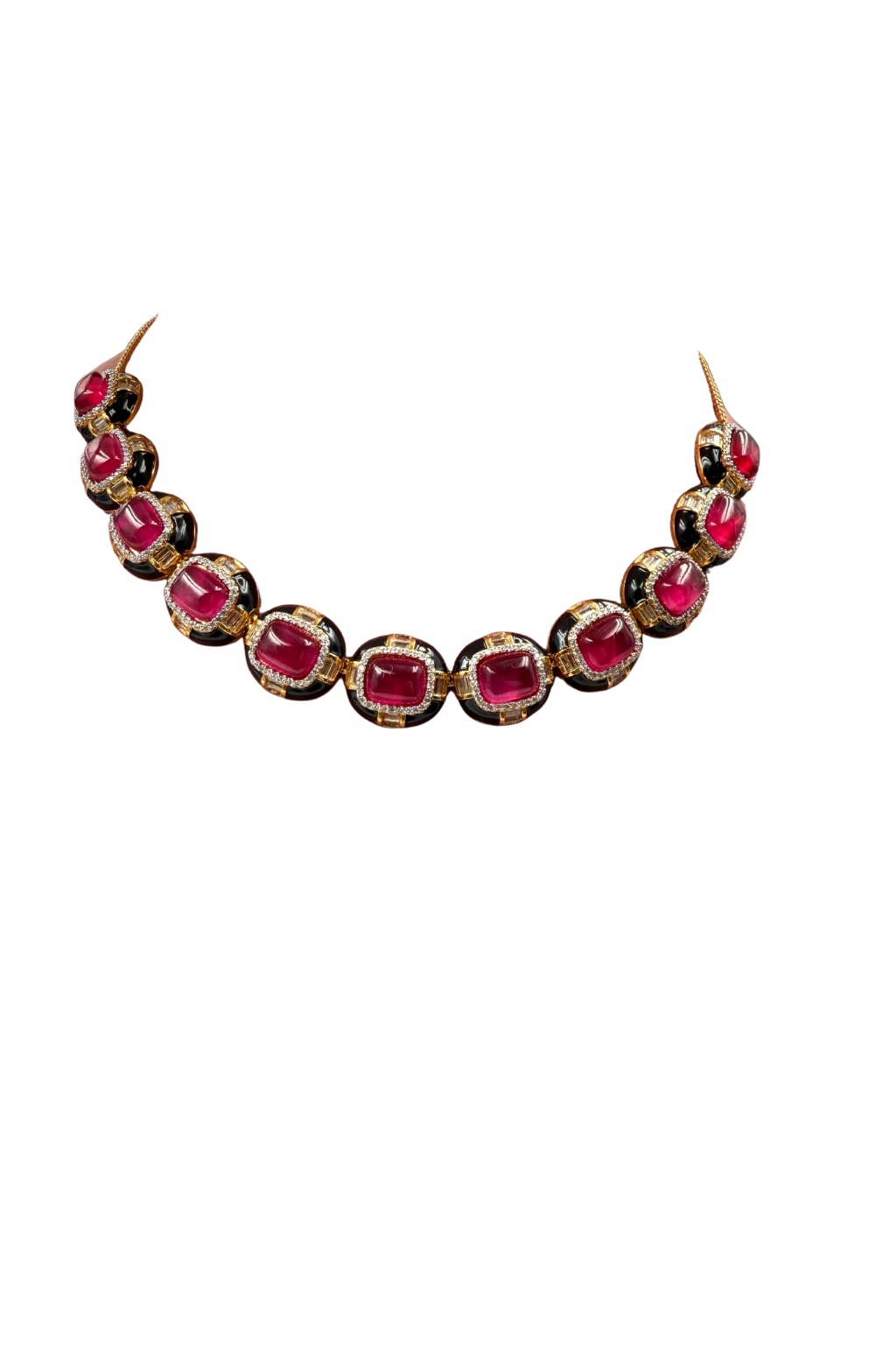 Elegant Ruby & Enamel Gold Choker Necklace