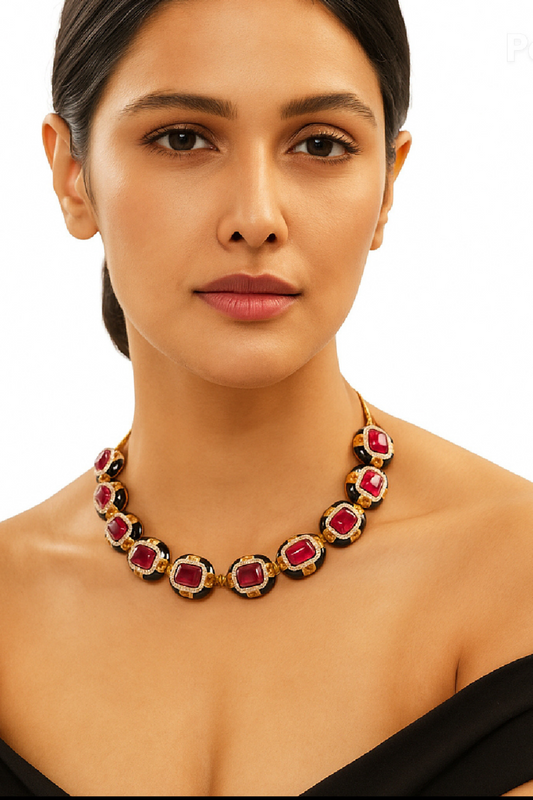 Elegant Ruby & Enamel Gold Choker Necklace
