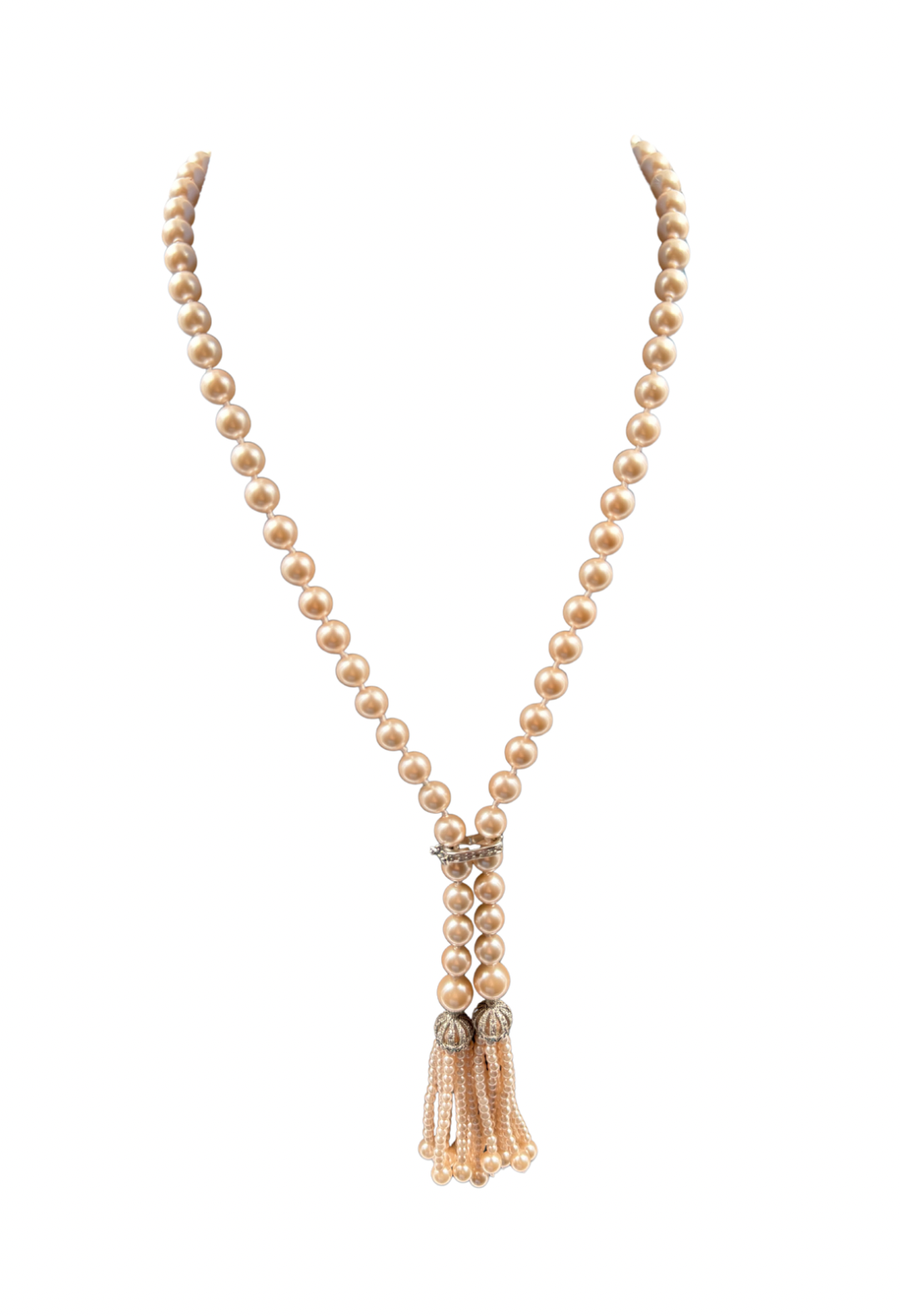 Vintage-Inspired Champagne Pearl Tassel Necklace