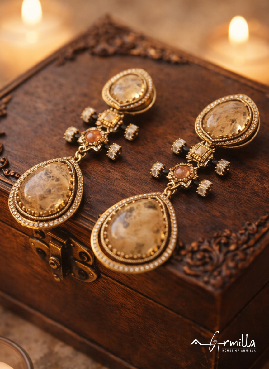 Heritage Teardrop Statement Earrings – Rose & Champagne