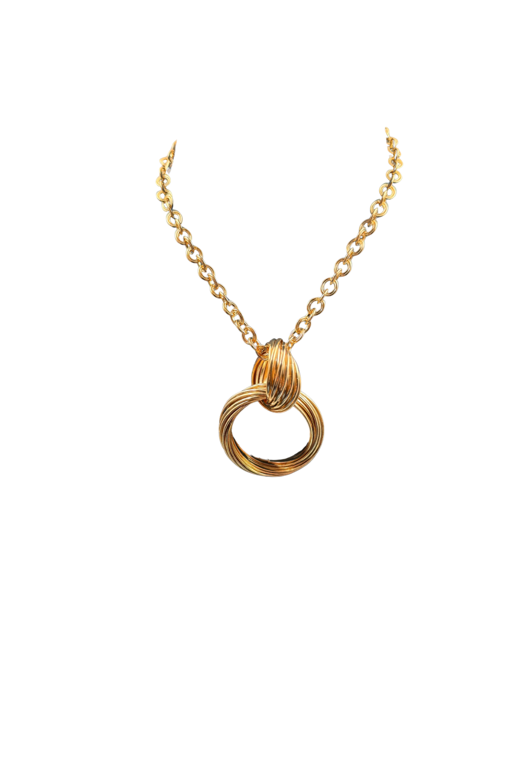 Bold Gold Link Chain Necklace with Sculptural Ring Pendant