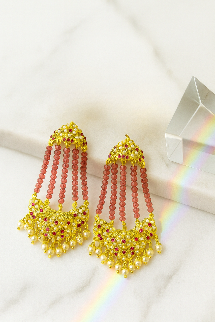 Crimson Cascade Jhumka Drops