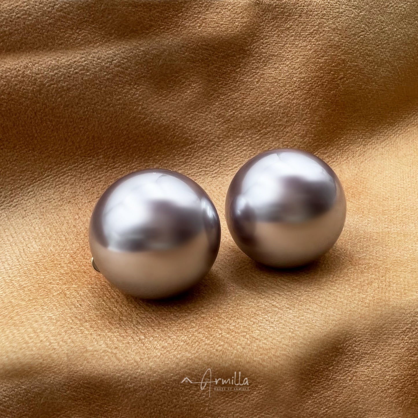 Oversized Pearl Stud Earrings 25 mm Dark Grey