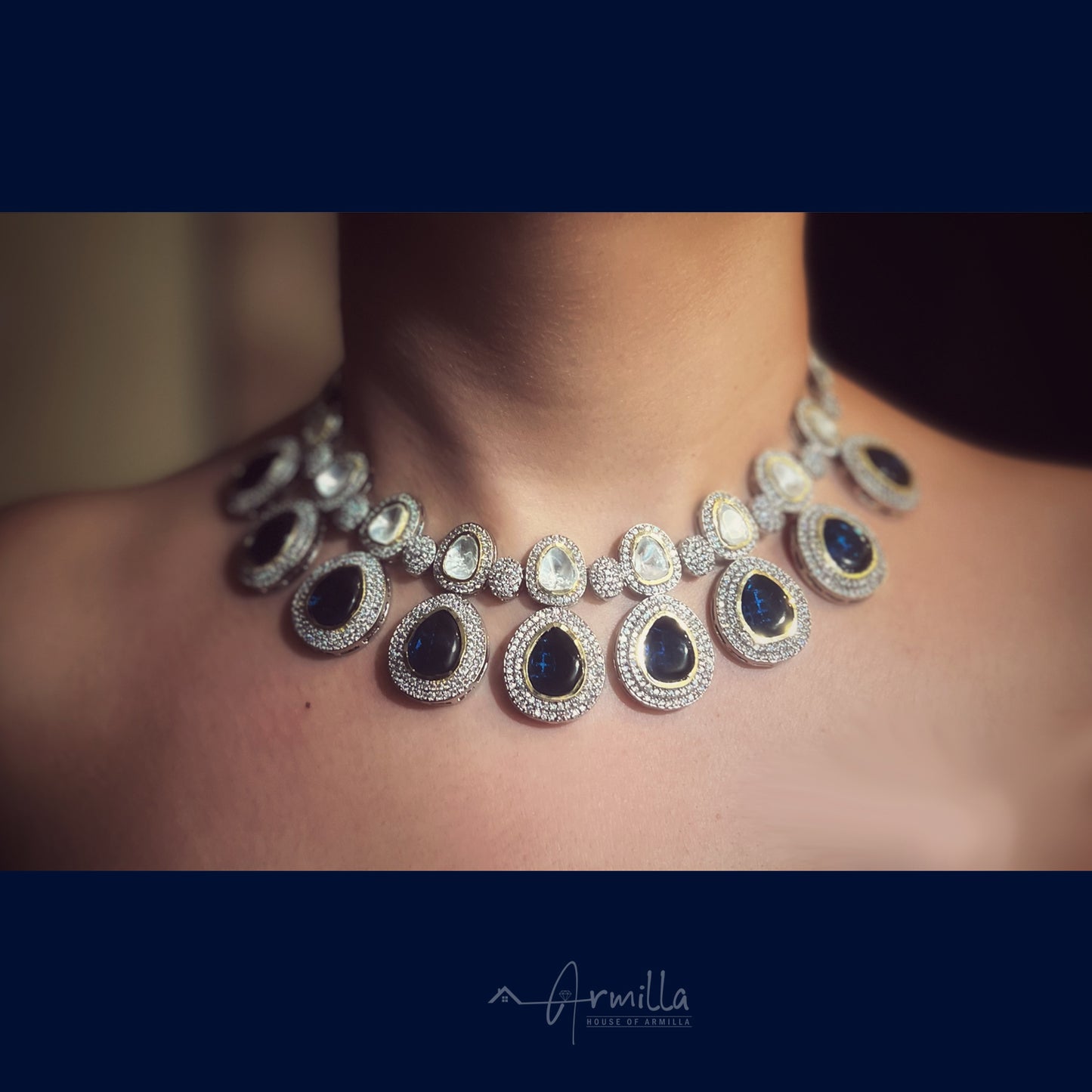 Fine Mosannite Polki Kundan Necklace Set