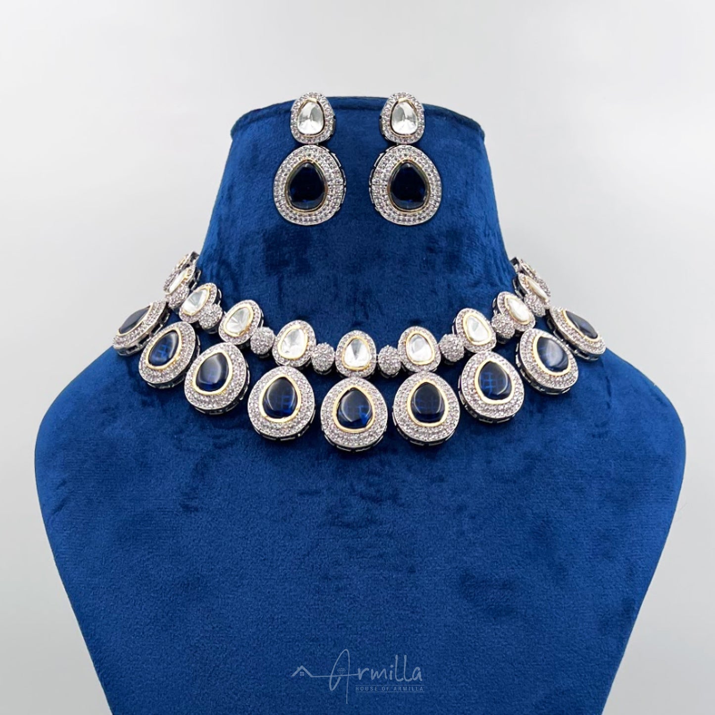 Fine Mosannite Polki Kundan Necklace Set