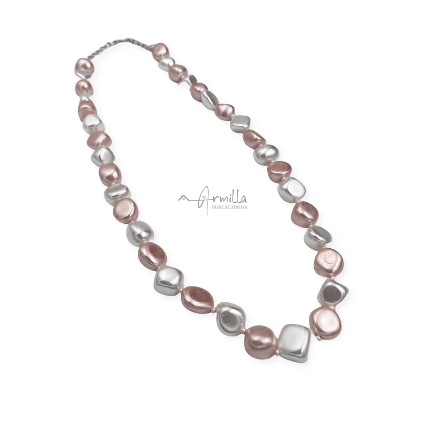 Peach and White Pearl String with Earrings