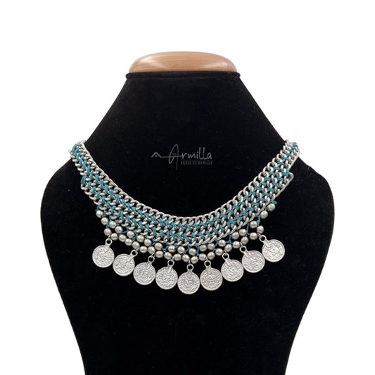 Bohemian Oxidized Chunky Coin Charm Necklace