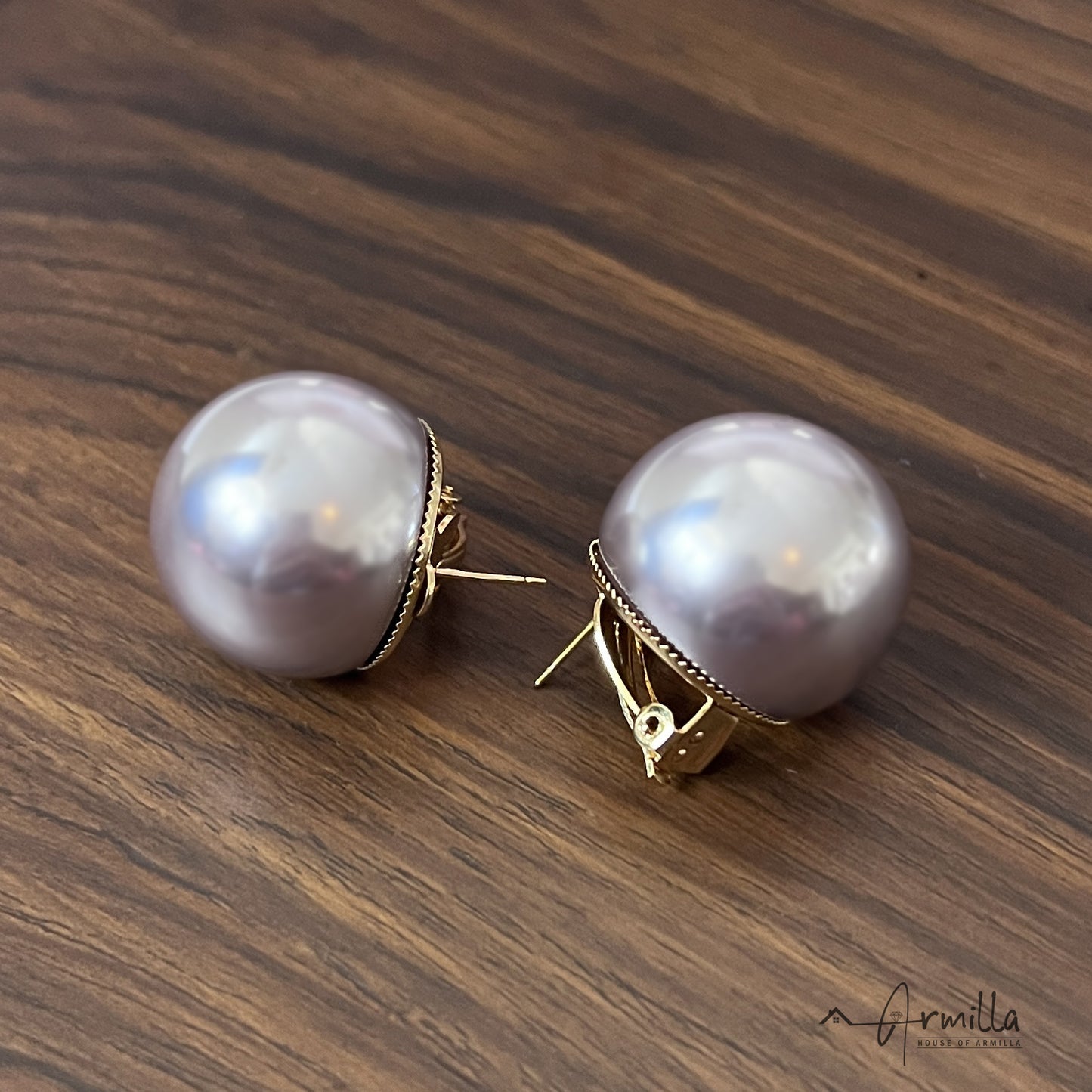 Oversized Pearl Stud Earrings 25 mm Dark Grey