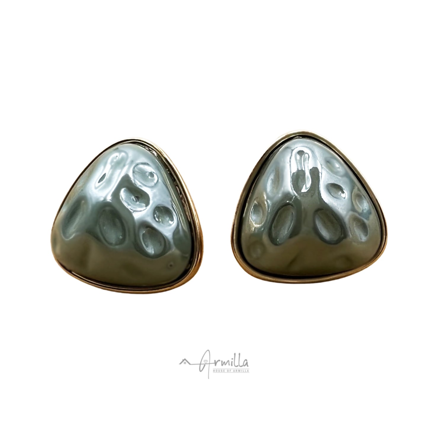 Hammered Pearl Triangle Shaped Mint Green Colored Earrings