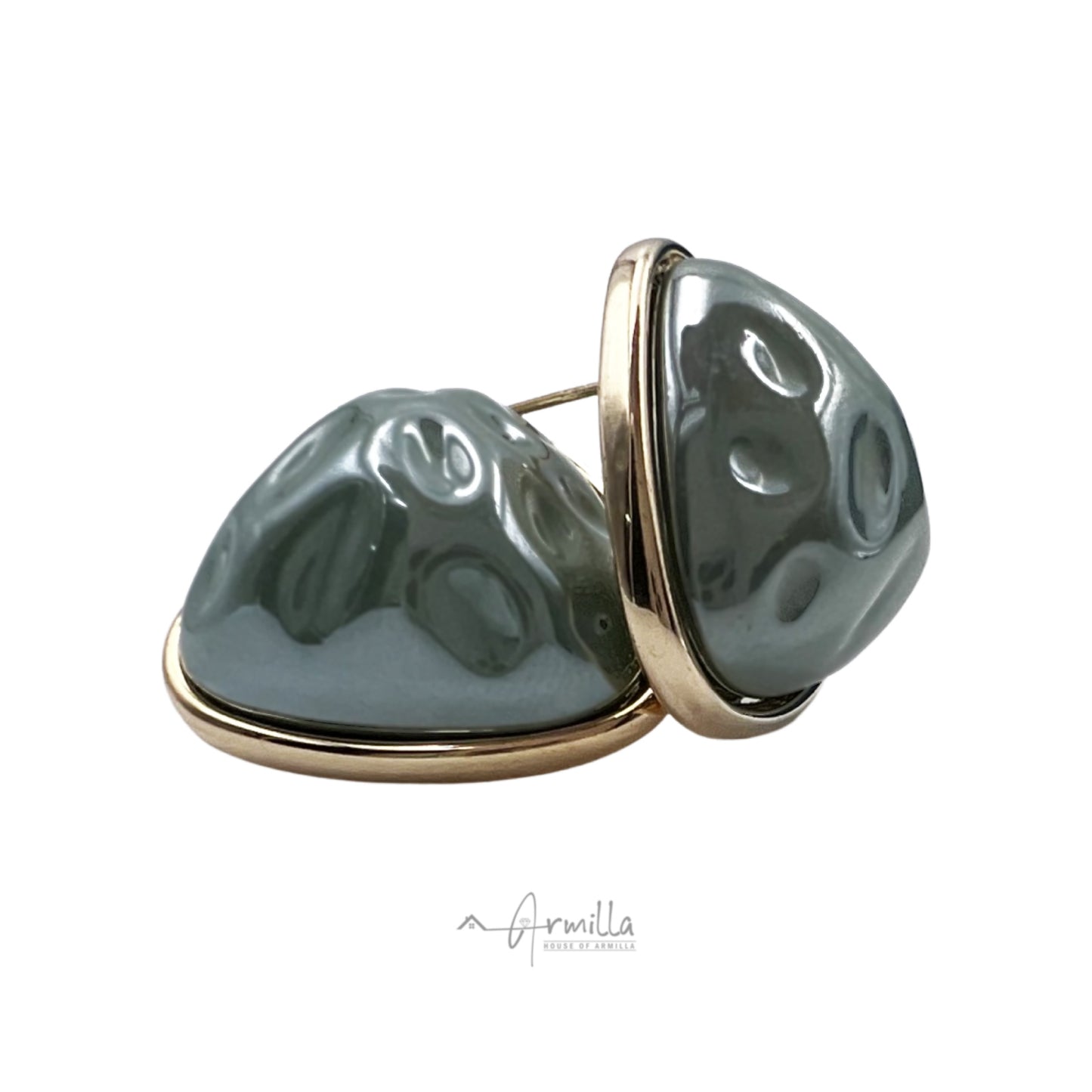 Hammered Pearl Triangle Shaped Mint Green Colored Earrings