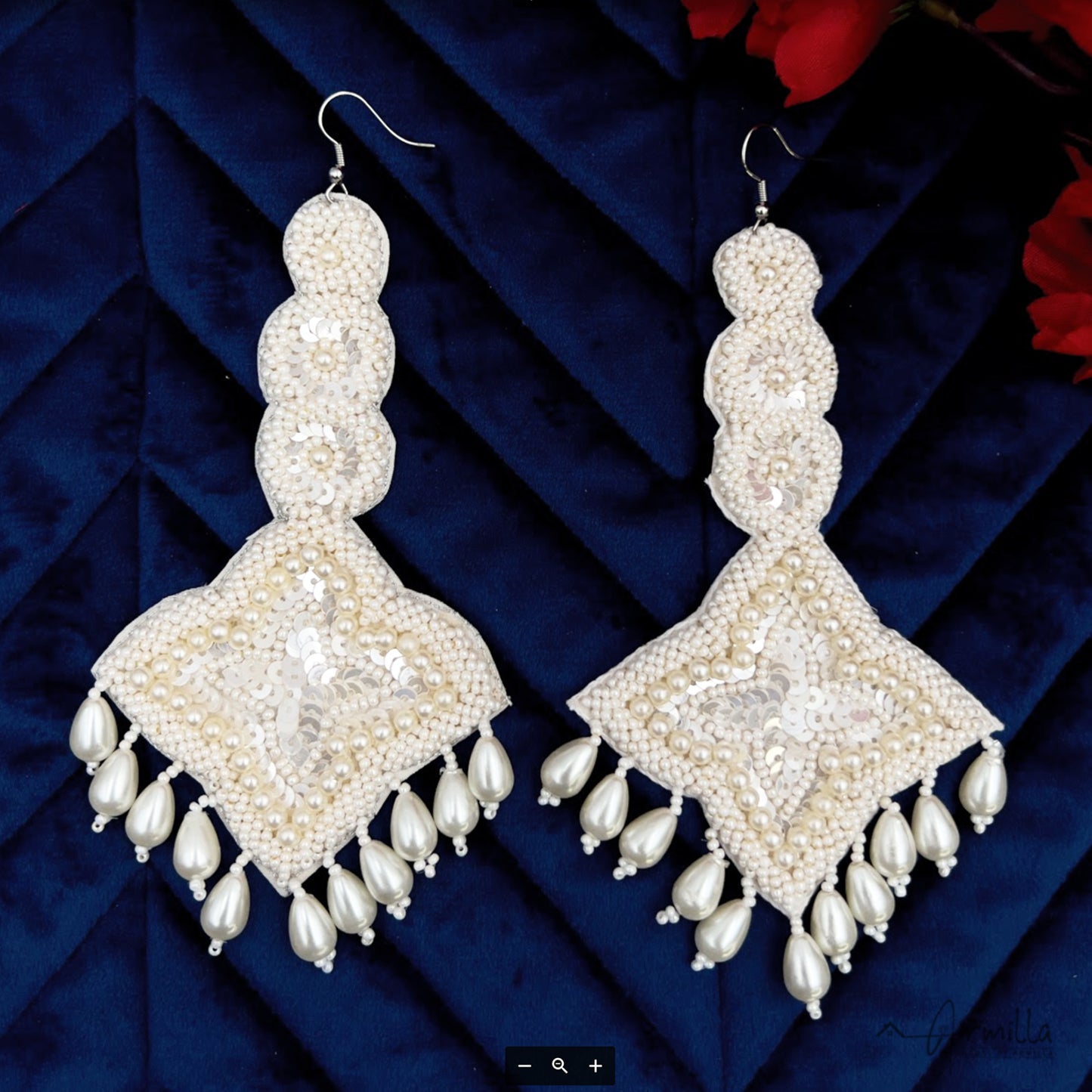 Handcrafted white beads and pearls drop danglers
